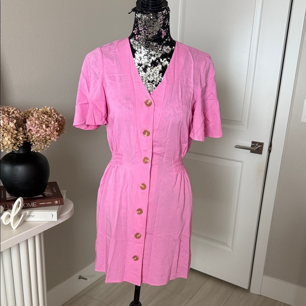 Abound Pink Button-Front V-Neck Mini Dress